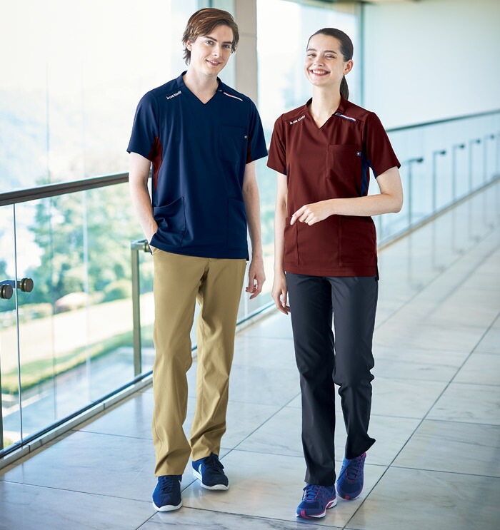 ルコックスポルティフ ニットスクラブ 介護 UZL3208 半袖 ユニセックス メンズ レディース リハビリ ケアワーク クリニック ナース 看護師 ユニフォーム 制服