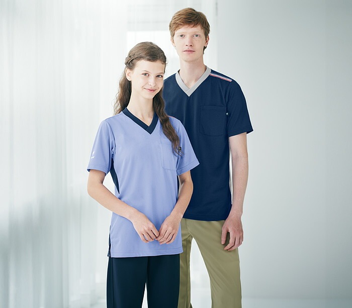 ルコックスポルティフ VネックTシャツ ケアワーク UZL3201 半袖 ユニセックス メンズ レディース スクラブ リハビリ クリニック ナース 介護士 ユニフォーム 制服