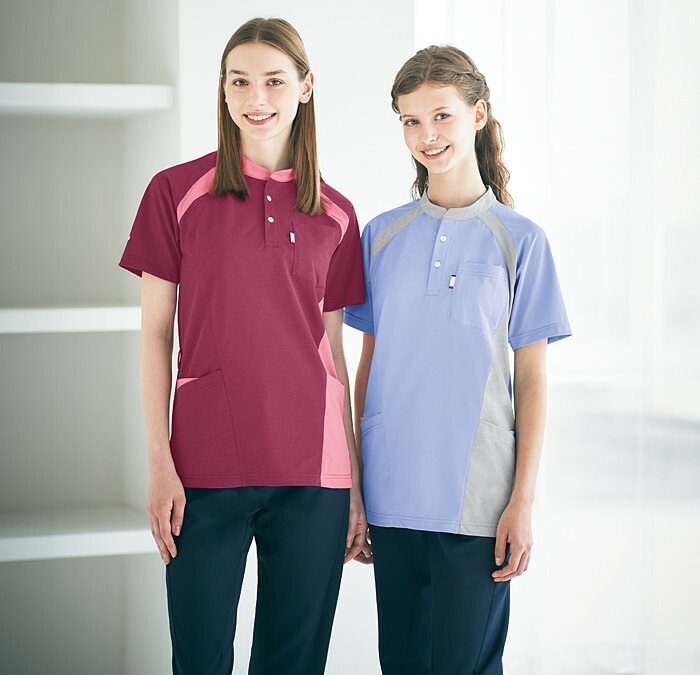 ルコックスポルティフ ニットシャツ UZL3203 半袖 ユニセックス メンズ レディース 吸汗速乾 リハビリ 介護士 ケアワーク クリニック ナース ユニフォーム 制服