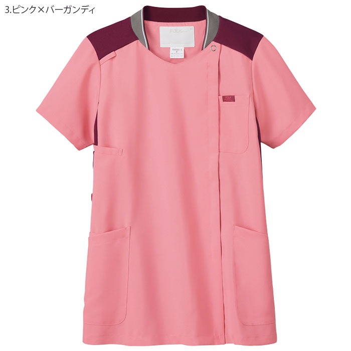 受注生産 スクラブ 前開き 白衣 医療 レディース 7043SC ジップスクラブ 背中ニット ドクター ナース クリニック 歯科 制服 ユニフォーム FOLK フォーク 大きいサイズ