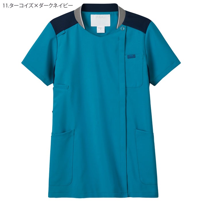受注生産 スクラブ 前開き 白衣 医療 レディース 7043SC ジップスクラブ 背中ニット ドクター ナース クリニック 歯科 制服 ユニフォーム FOLK フォーク 大きいサイズ