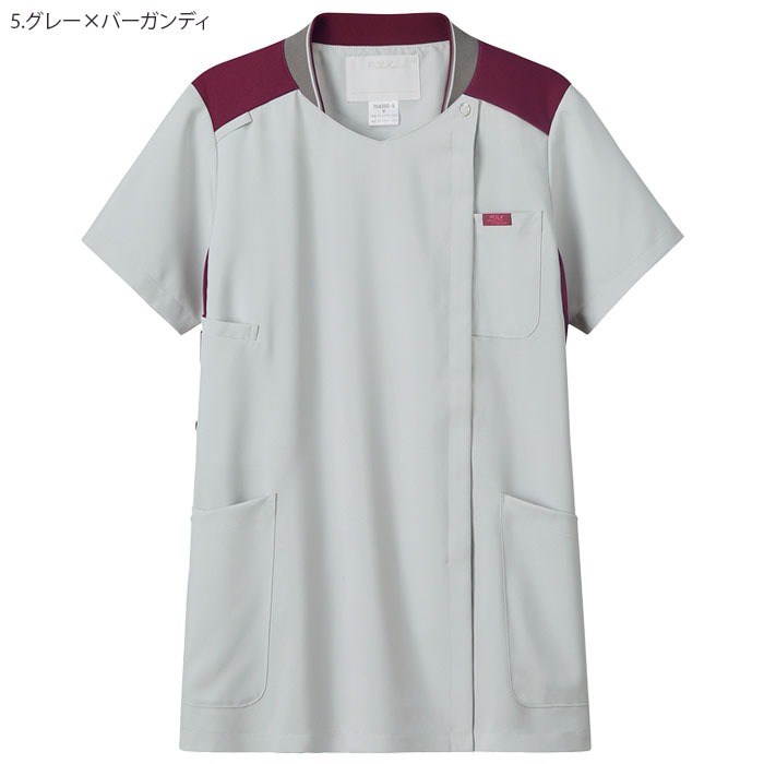 受注生産 スクラブ 前開き 白衣 医療 レディース 7043SC ジップスクラブ 背中ニット ドクター ナース クリニック 歯科 制服 ユニフォーム FOLK フォーク 大きいサイズ