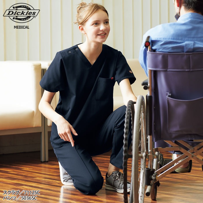 ディッキーズ スクラブ 7112SC 男女兼用 メンズ レディース プルオーバー かぶりタイプ 白衣 医療 病院 介護 ケアワーク ストレッチ  FOLK フォーク