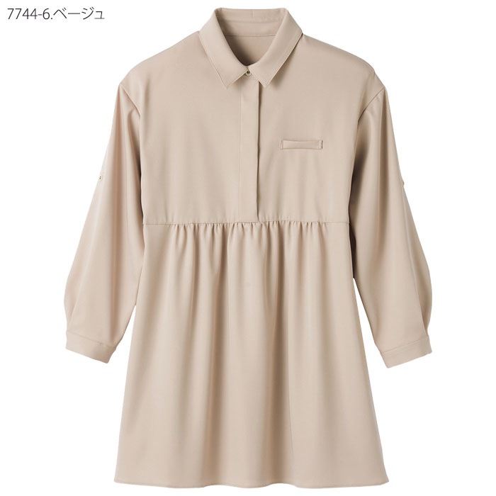 チュニックシャツ 7744 七分袖 袖ロールアップ 日本製 レディース 女性用 S-3L 接客 サロン ヘルスケア ハネクトーン早川 カウンタービズ 制服 ユニフォーム