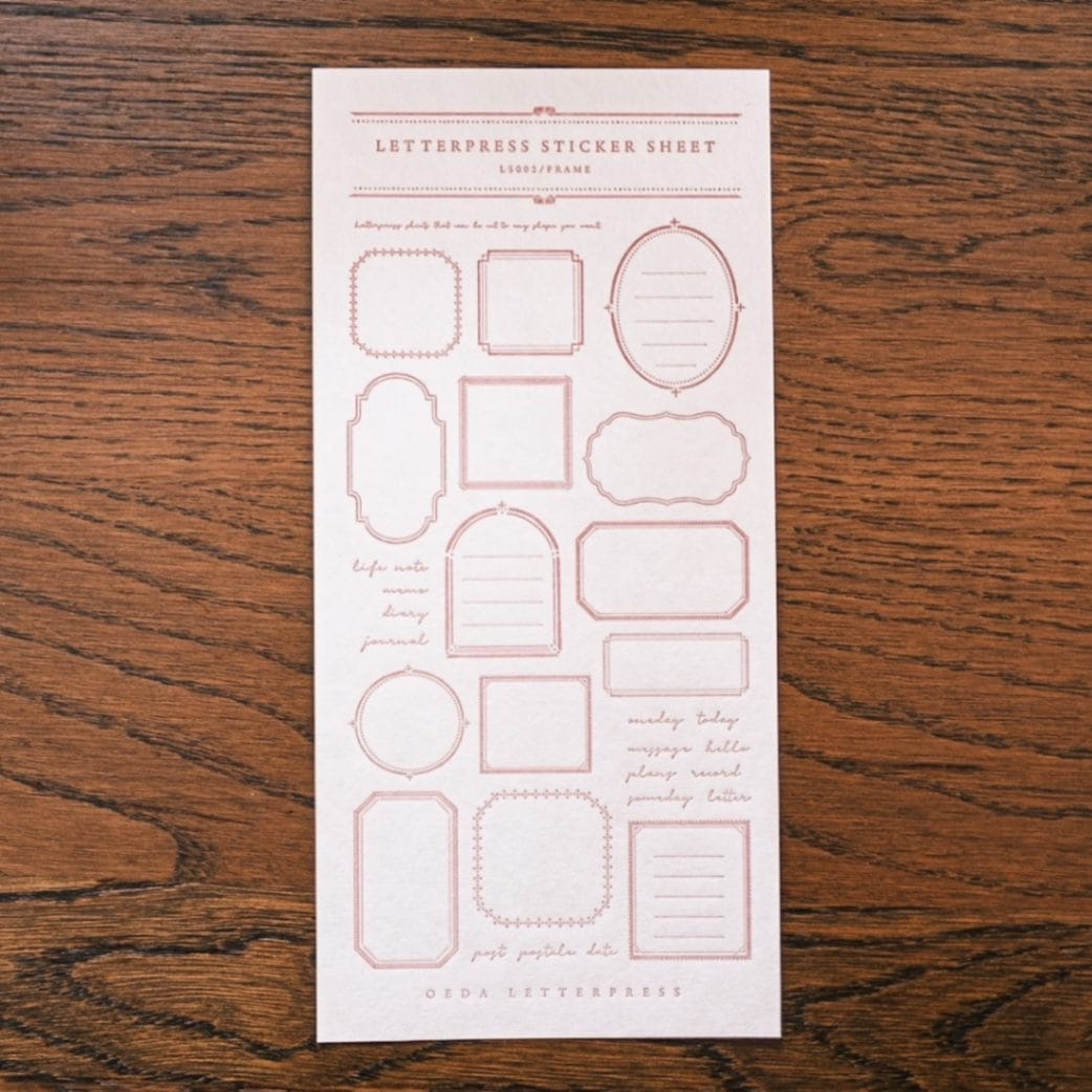 【限定色】LETTERPRESS sticker sheet【FRAME / Rose pink】