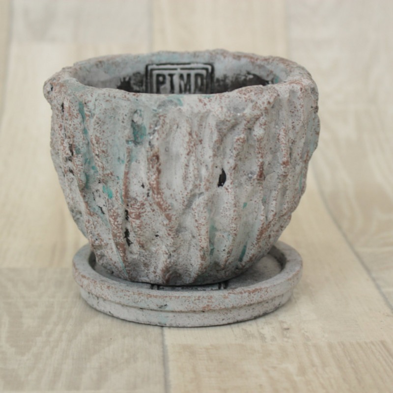 Rocky grey cement pot and saucer S