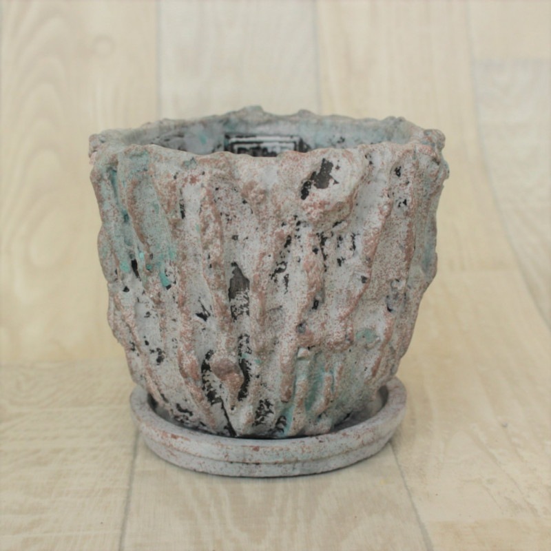 Rocky grey cement pot and saucer M