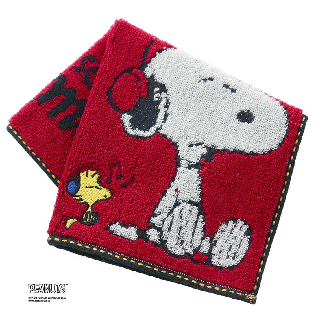 スヌーピー タオルハンカチ ヘッドホン柄 レッド 【PEANUTS 