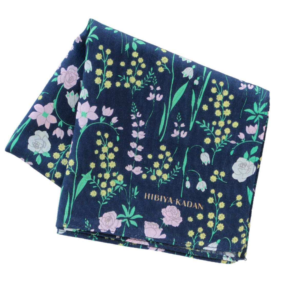 ヒビヤカダン ハンカチ 季節の花々 ネイビー 【日比谷花壇 HIBIYA