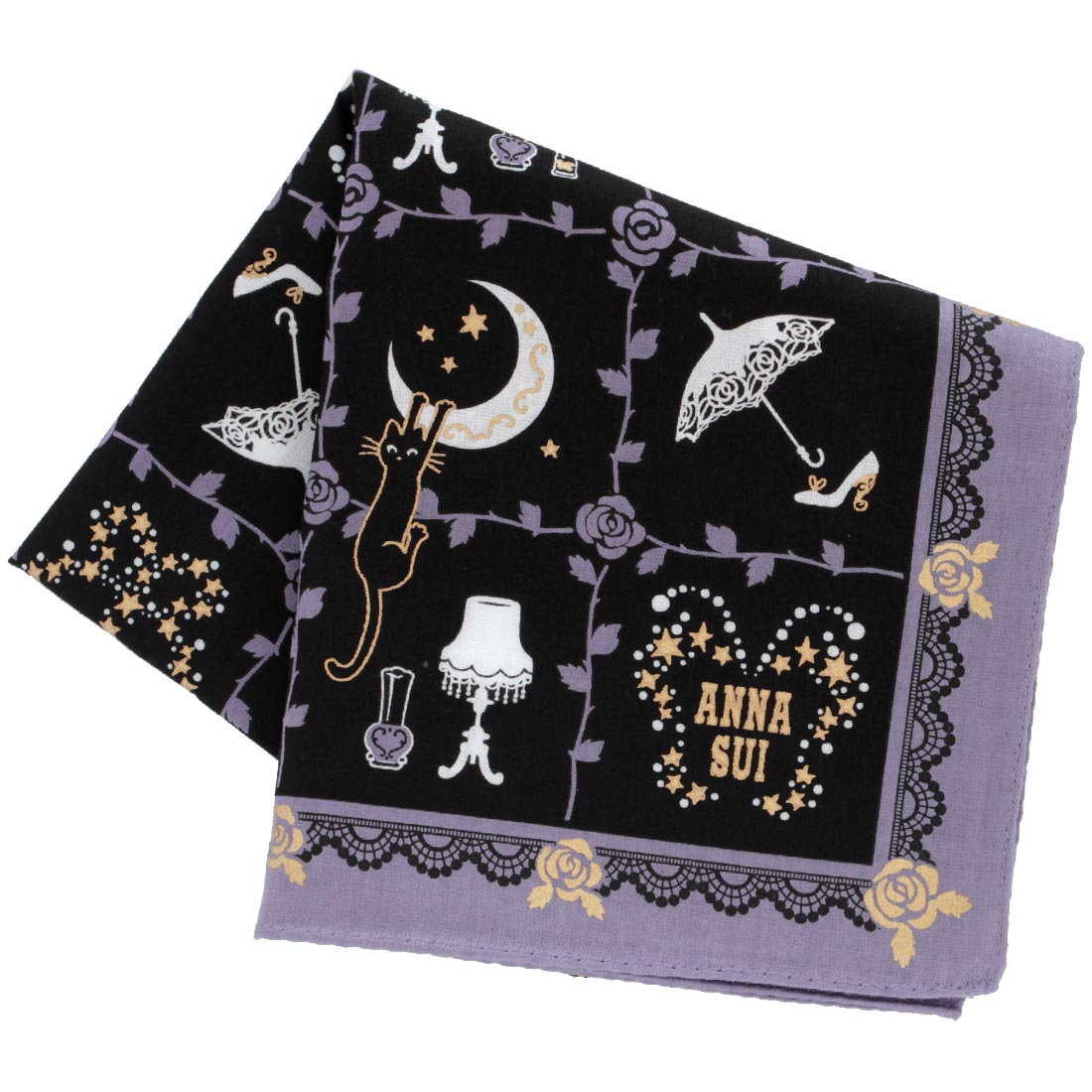 アナ スイ 大判 プリント ハンカチ（58cm）レース調 ローズ