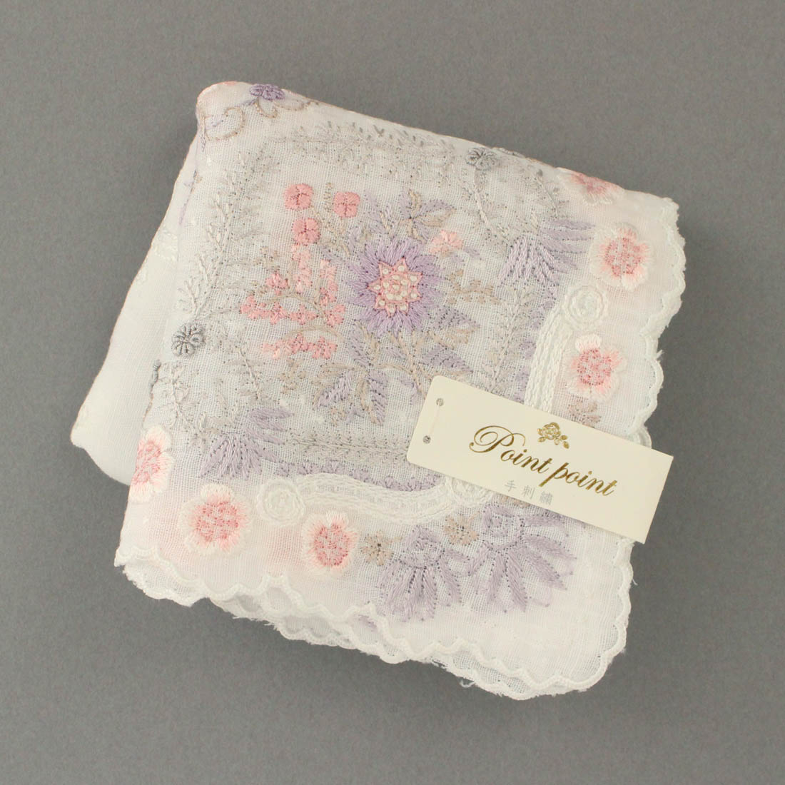 送料無料】ベトナム手刺繍ハンカチ フラワーデザイン 6212