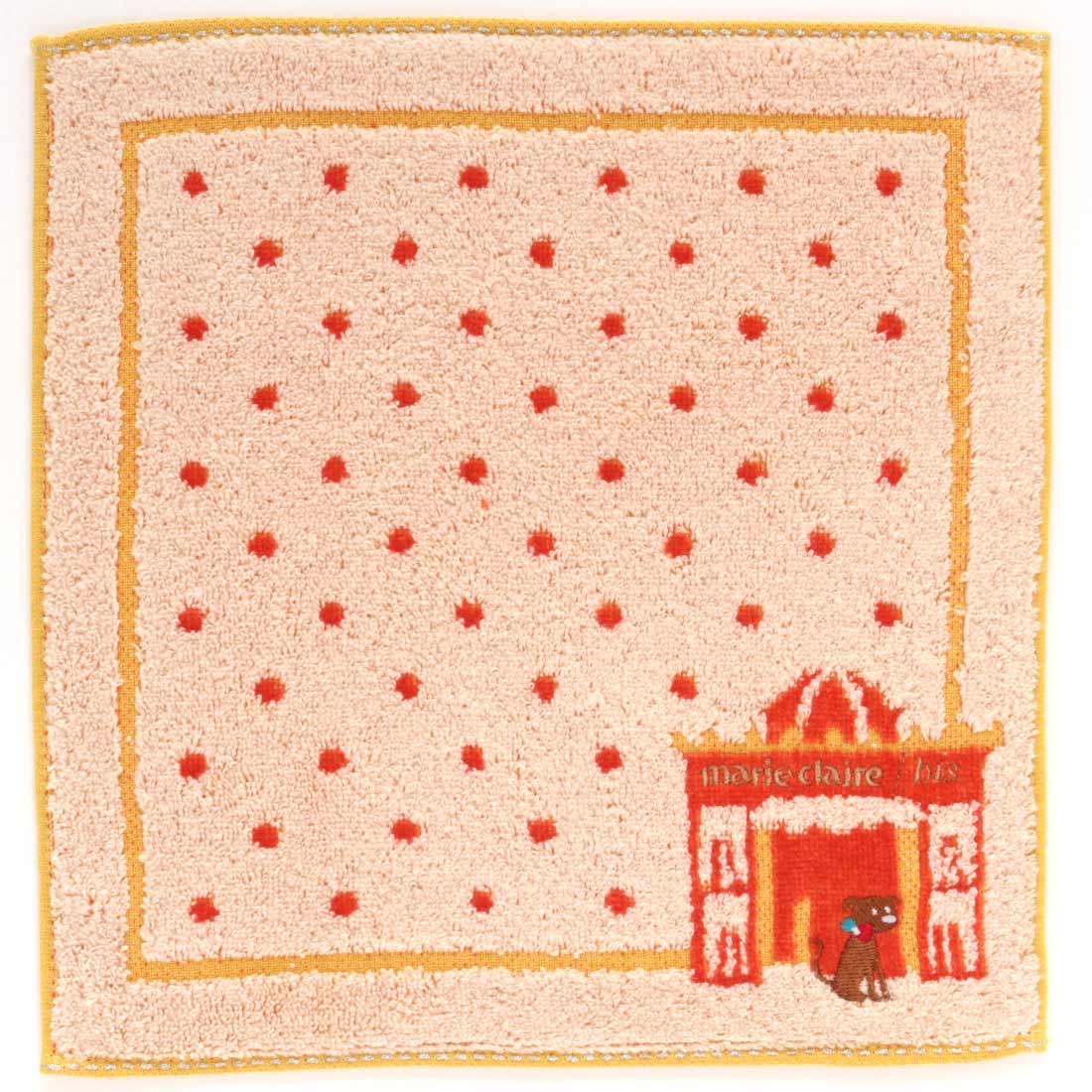 マリ・クレール オム タオルハンカチ パリの街角 犬刺繍 イエロー
