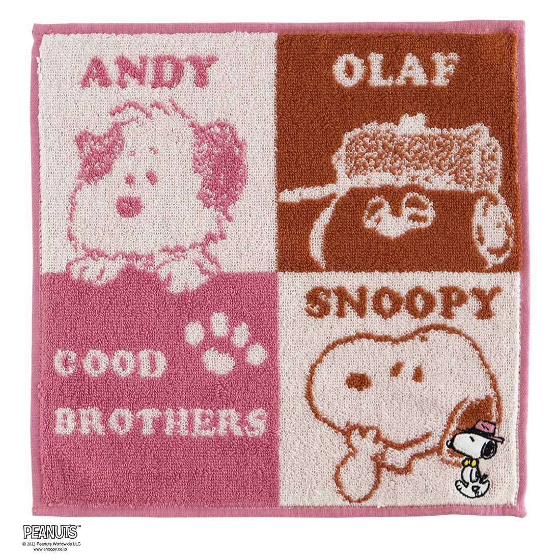 スヌーピー タオルハンカチ スヌーピー＆オラフ＆アンディ ピンク
