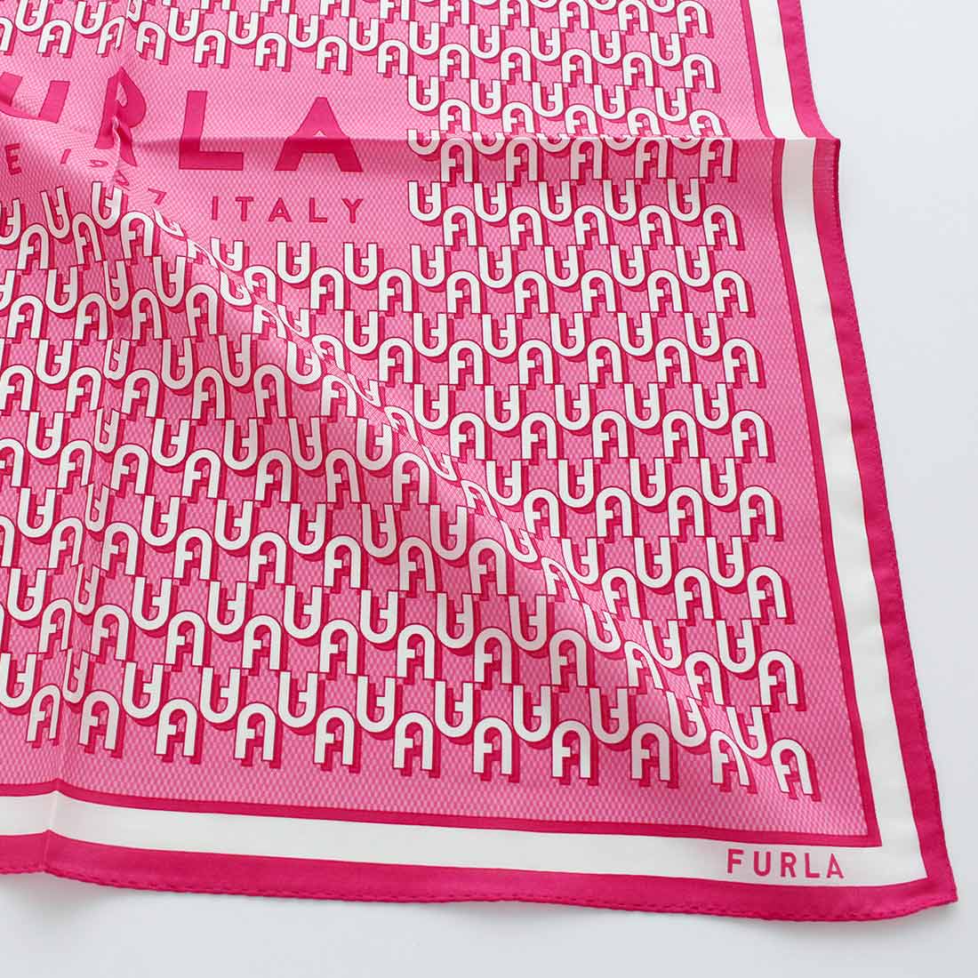 フルラ 綿シルク 大判プリントハンカチ 0002 ピンク 【FURLA