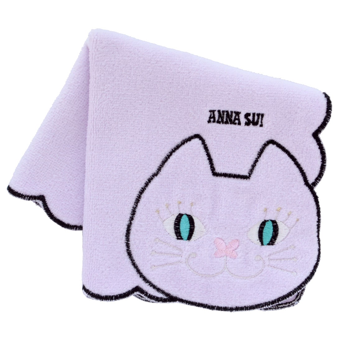 アナ スイ タオルハンカチ ネコ刺繍 パープル 【アナスイ ANNA SUI