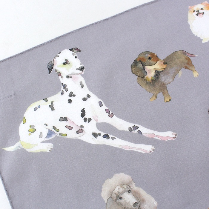 プリントハンカチ 水彩ドッグ グレー 【CLASSICS the Small Luxury