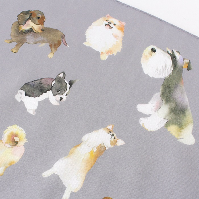 プリントハンカチ 水彩ドッグ グレー 【CLASSICS the Small Luxury
