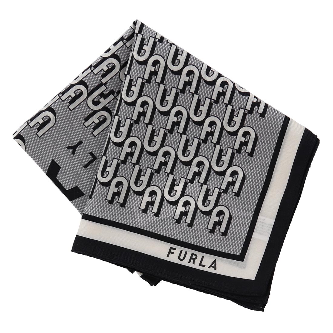 フルラ 綿シルク 大判プリントハンカチ 0002 ブラック 【FURLA