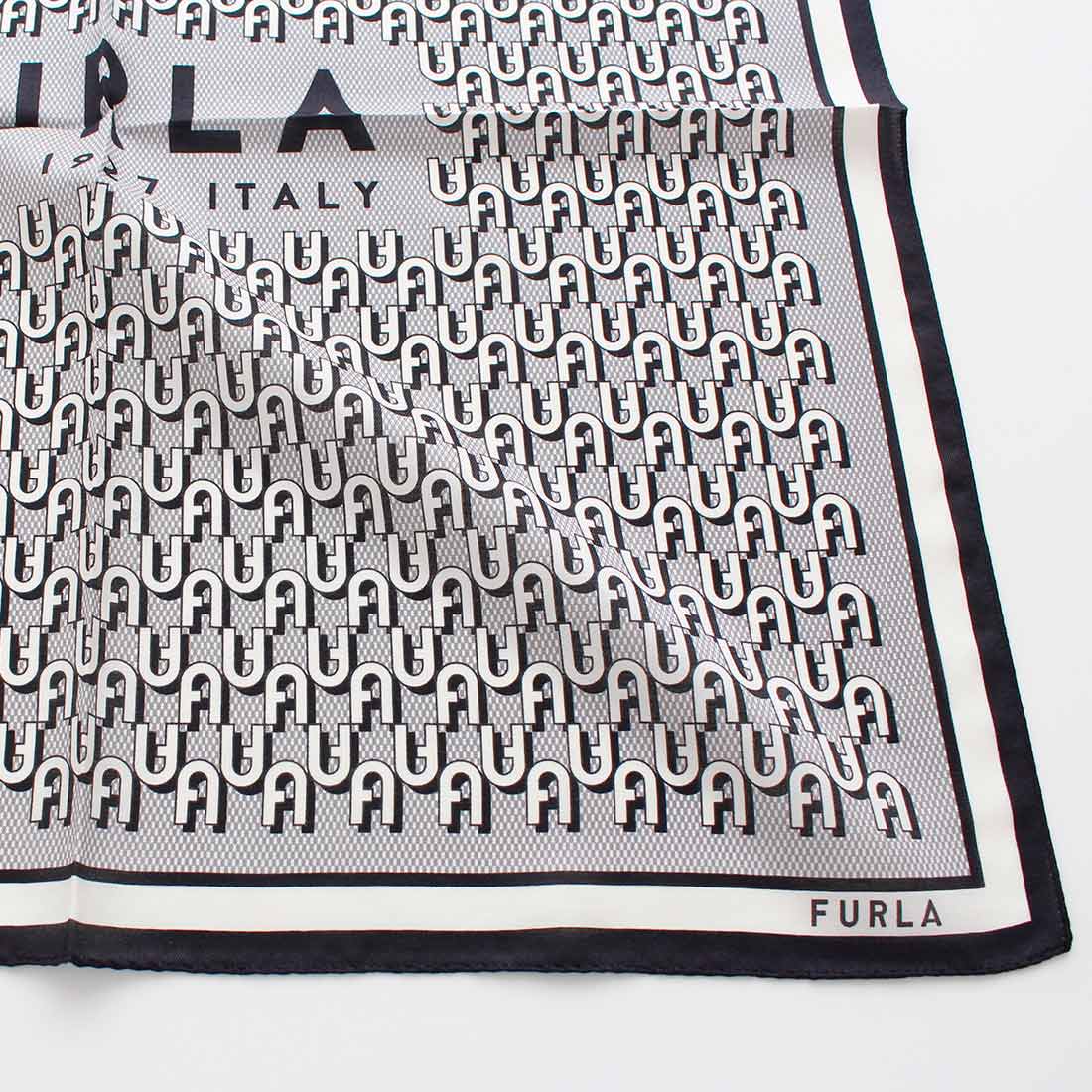 フルラ 綿シルク 大判プリントハンカチ 0002 ブラック 【FURLA