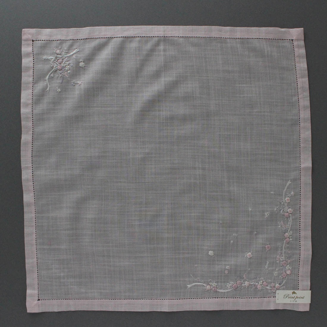 送料無料】ベトナム手刺繍ハンカチ 花 6508 ピンク | レディース