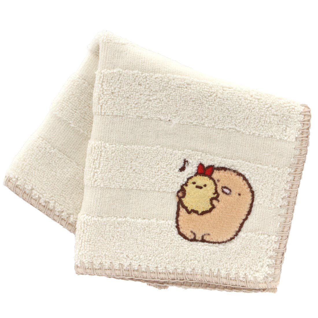 すみっコぐらし タオルハンカチ ボーダー柄 とんかつとえびふらいの