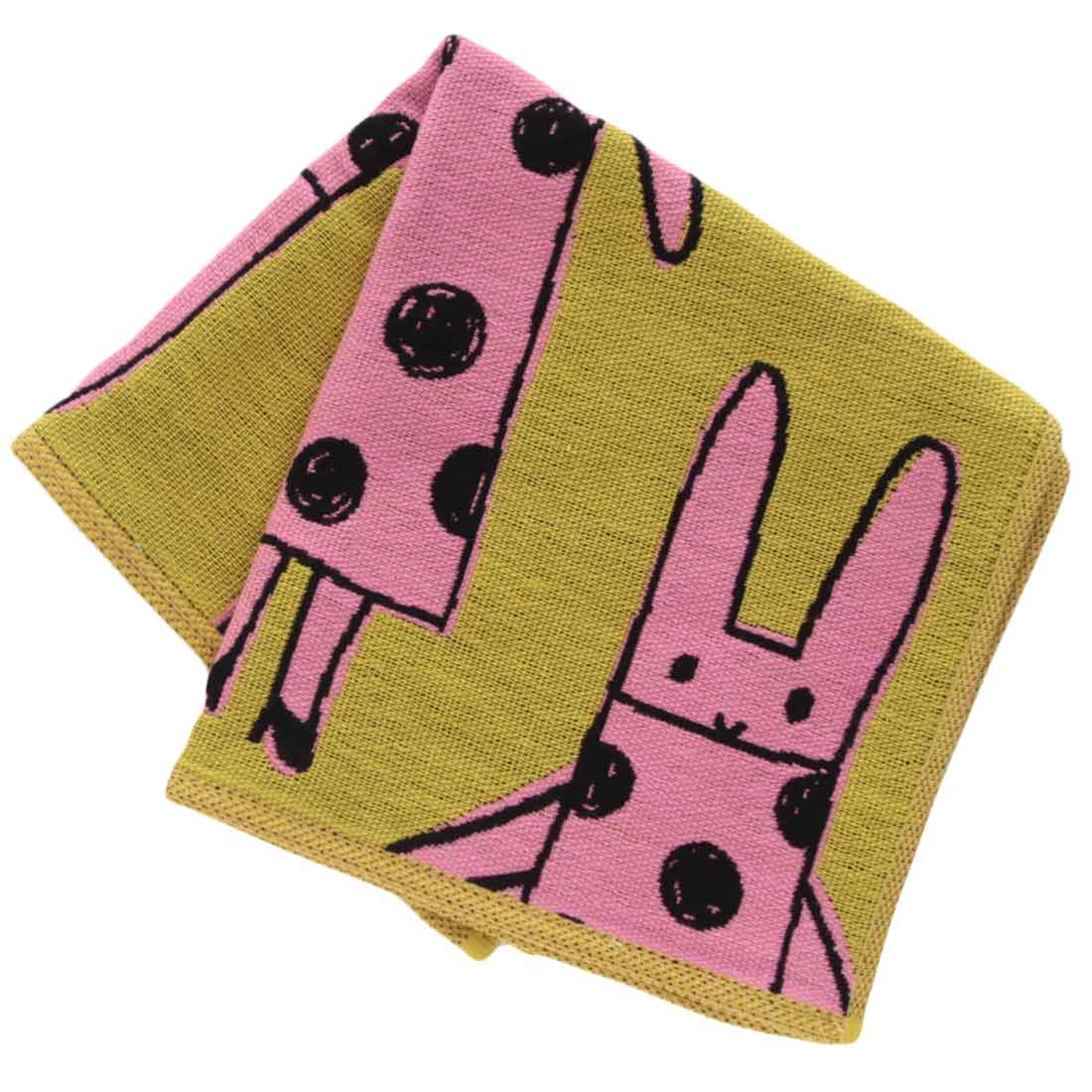 アツコマタノ 三重ガーゼハンカチ ＜パリのうさぎ＞ イエロー 【Atsuko