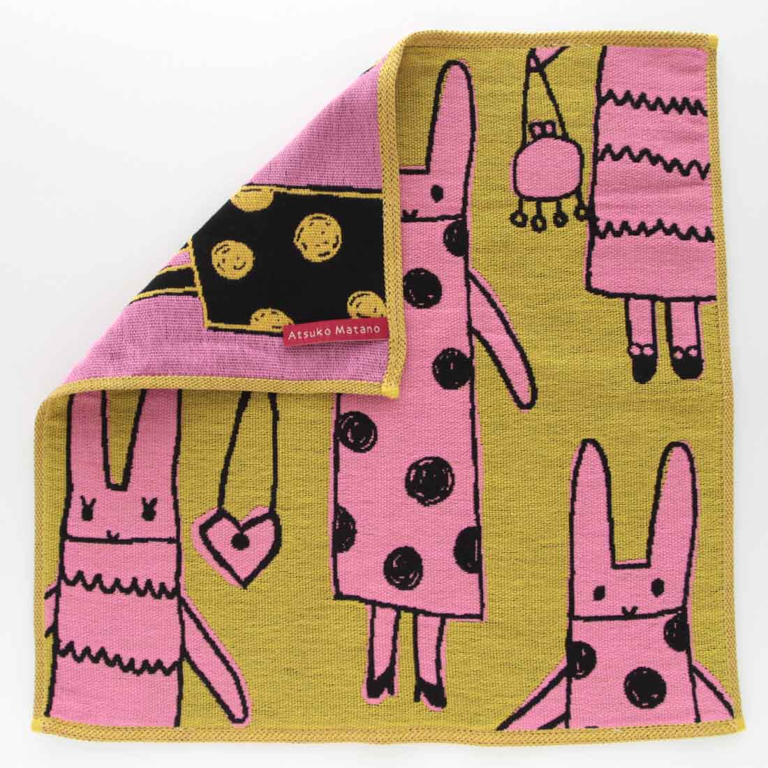 アツコマタノ 三重ガーゼハンカチ ＜パリのうさぎ＞ イエロー 【Atsuko