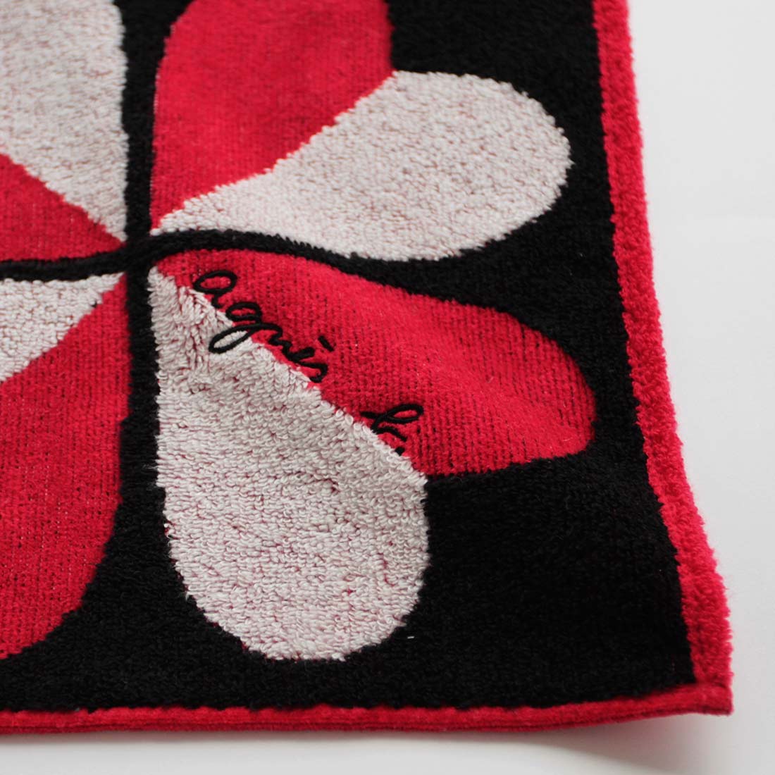 アニエスベー 大判 タオルハンカチ（28cm）ハートクローバー ブラック