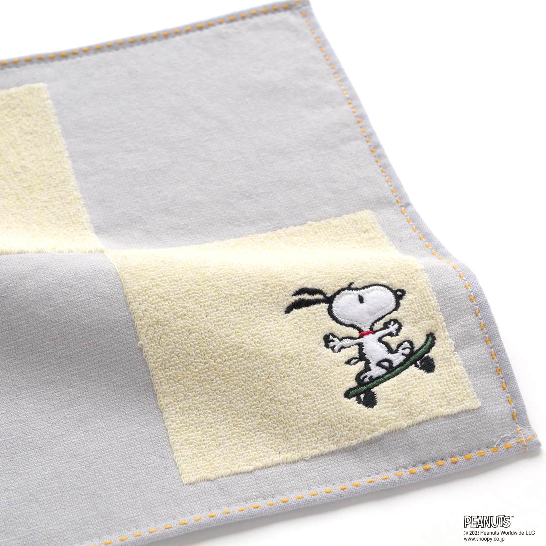 スヌーピー メンズ タオルハンカチ スヌーピー スケボー刺繍 グレー
