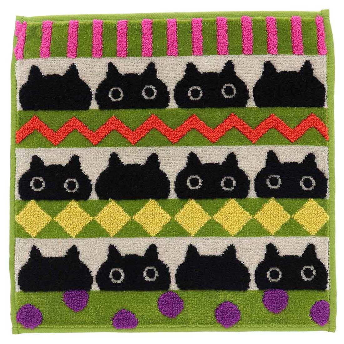 アツコマタノ タオルハンカチ 12匹のMEME グリーン 【Atsuko Matano