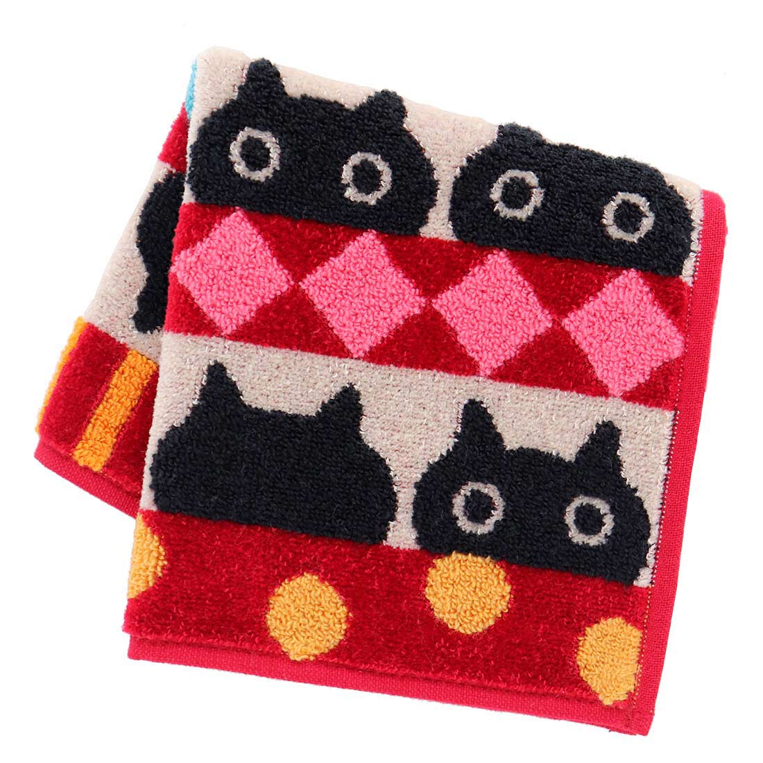 アツコマタノ タオルハンカチ 12匹のMEME レッド 【Atsuko Matano