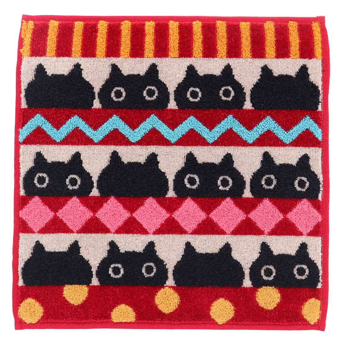 アツコマタノ タオルハンカチ 12匹のMEME レッド 【Atsuko Matano