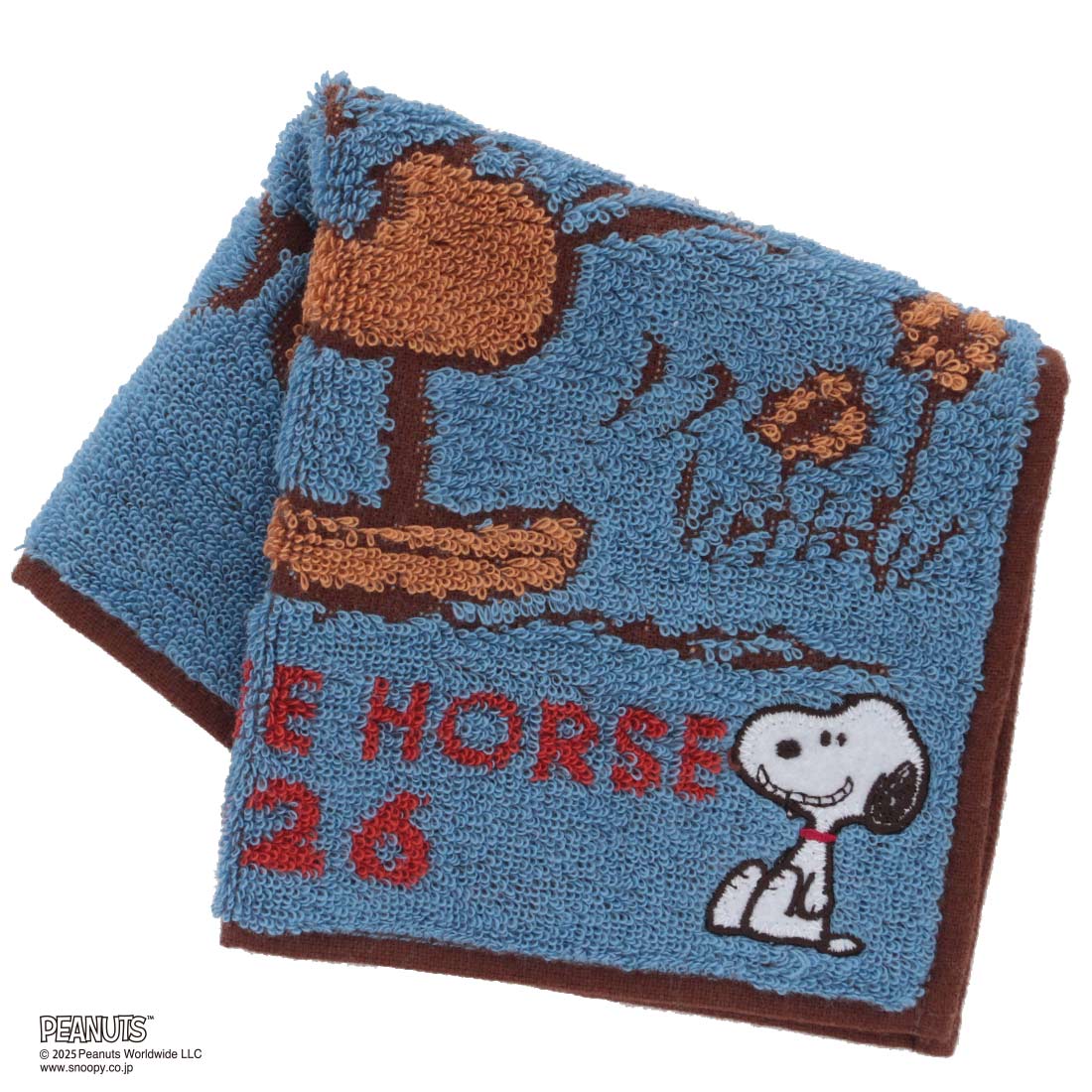 スヌーピー タオルハンカチ 干支 木馬に乗るスヌーピー ブルー
