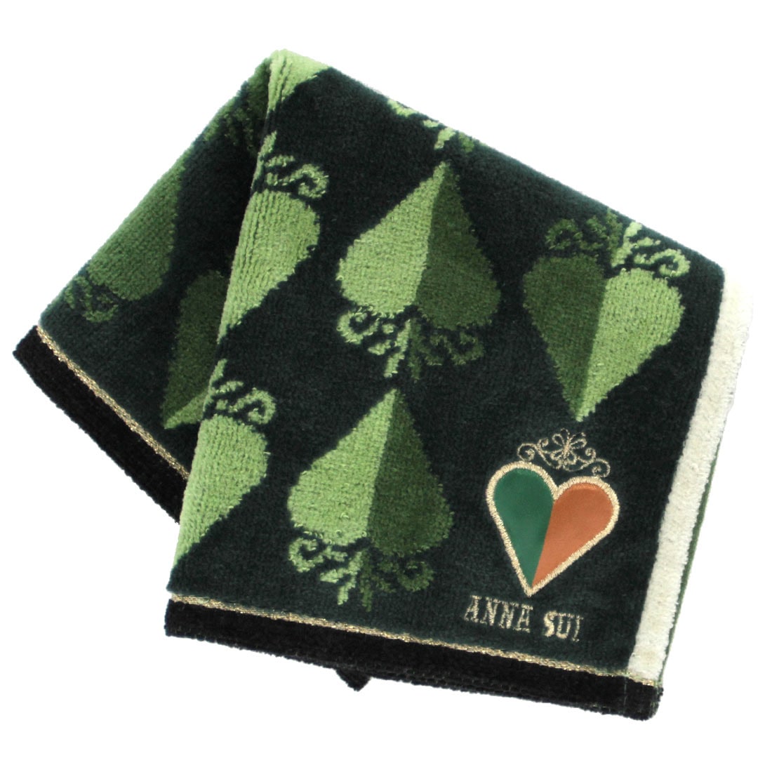 アナ スイ タオルハンカチ ハートアップリケ グリーン 【アナスイ ANNA
