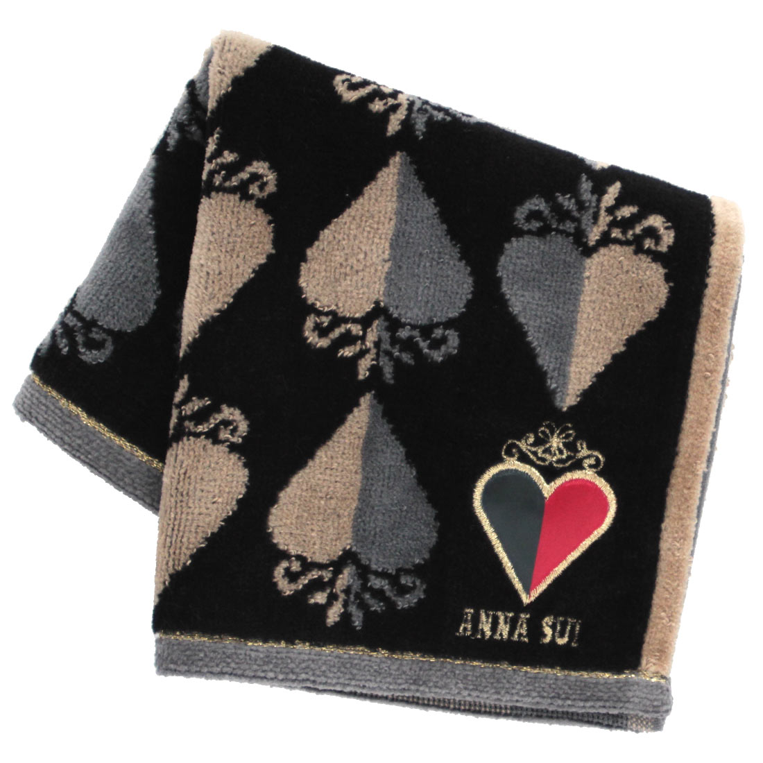 アナ スイ タオルハンカチ ハートアップリケ ブラック 【アナスイ ANNA
