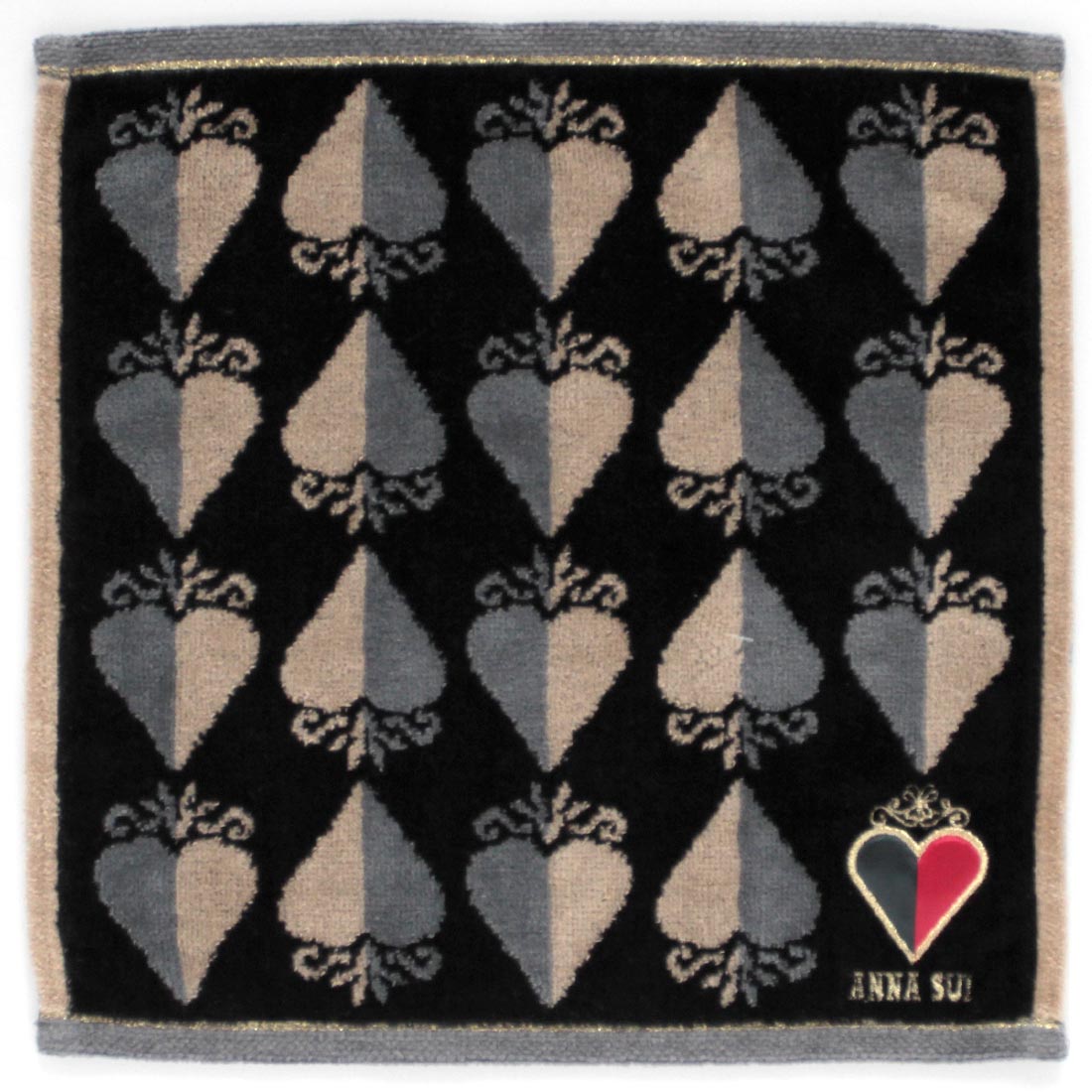 アナ スイ タオルハンカチ ハートアップリケ ブラック 【アナスイ ANNA