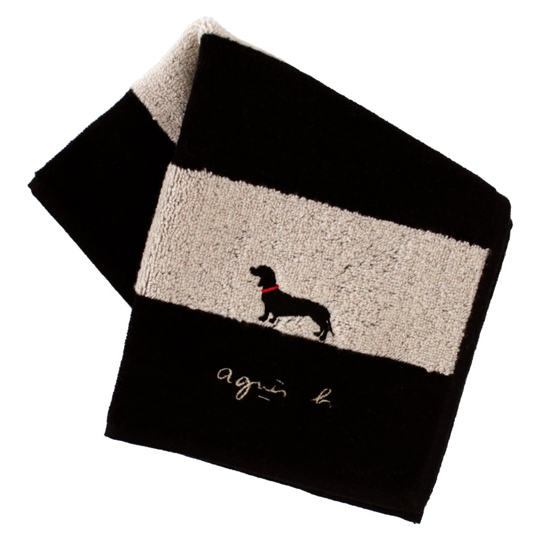 アニエスベー 大判 タオルハンカチ（約28cm） 0017 ブラック 【agnes b