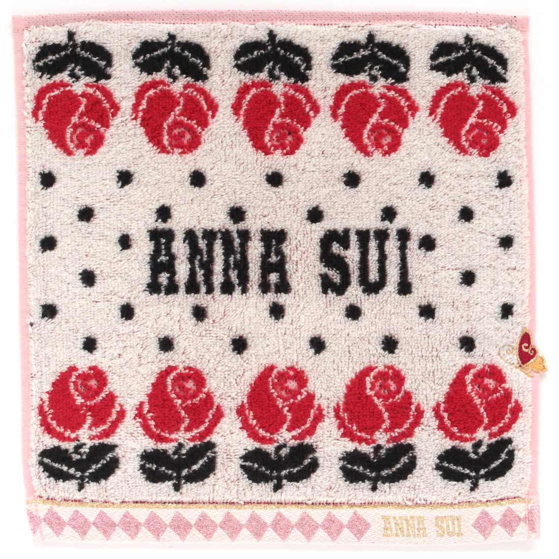 アナ スイ タオルハンカチ はみ出しバタフライ刺繍 アイボリー