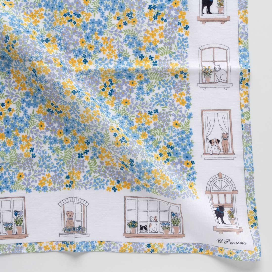 ユーピーレノマ ガーゼハンカチ パリのアパルトマン ブルー【U.P