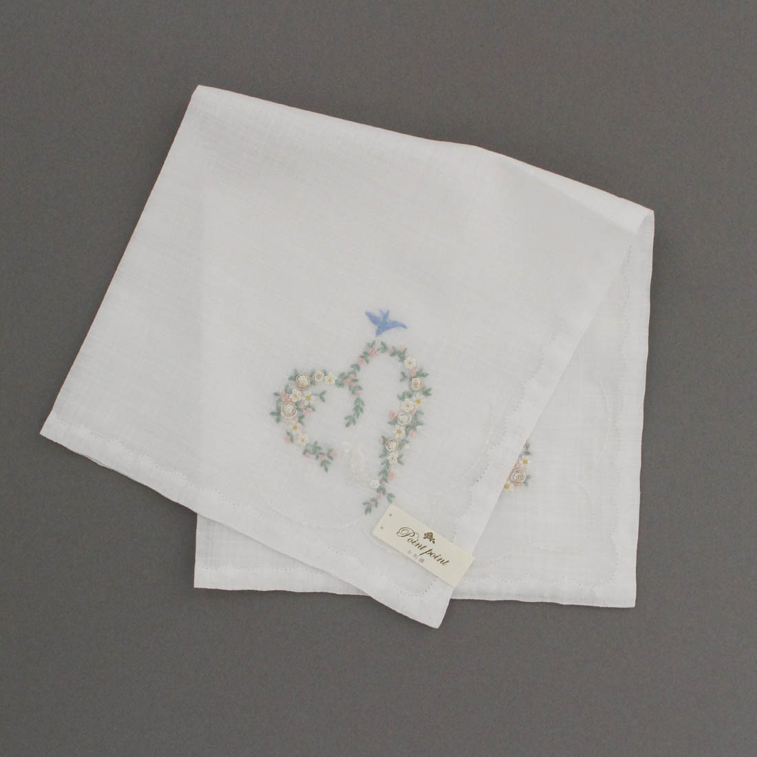 ポワンポワン ベトナム手刺繍ハンカチ 6223-10 ホワイト | レディース