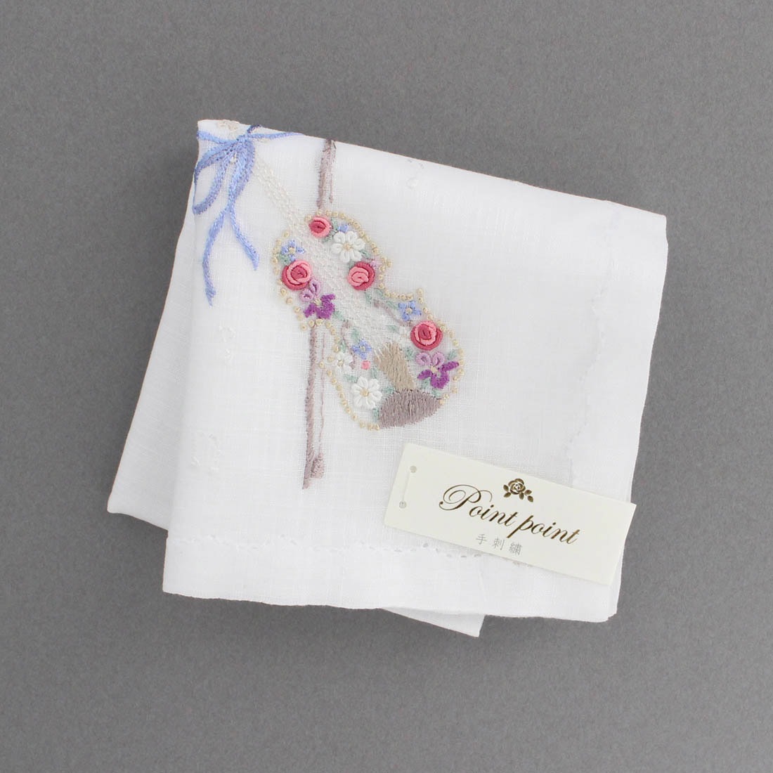 未使用品★ポアンポアン　ベトナム手刺繍　ハンカチ★淡い小花柄 未使用品☆ポアンポアン ベトナム手刺繍 ハンカチ☆淡い小花柄
