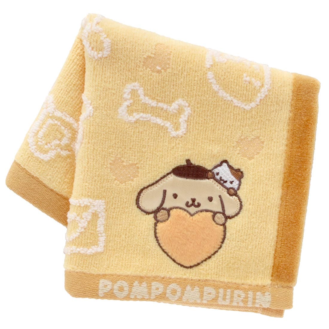 ポムポムプリン タオルハンカチ ハートアップリケ イエロー | キッズ