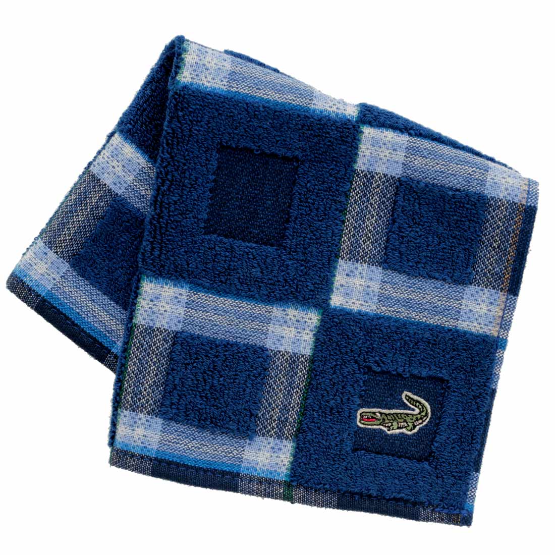 クロコダイル メンズ タオルハンカチ ブロックチェック ネイビー