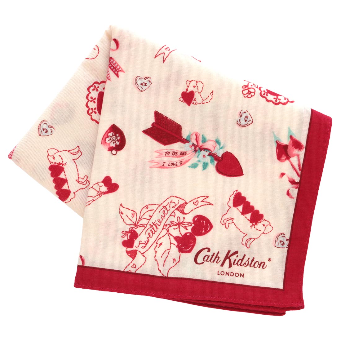 キャス キッドソン 大判 ガーゼハンカチ（58cm）ハート＆ドッグ レッド