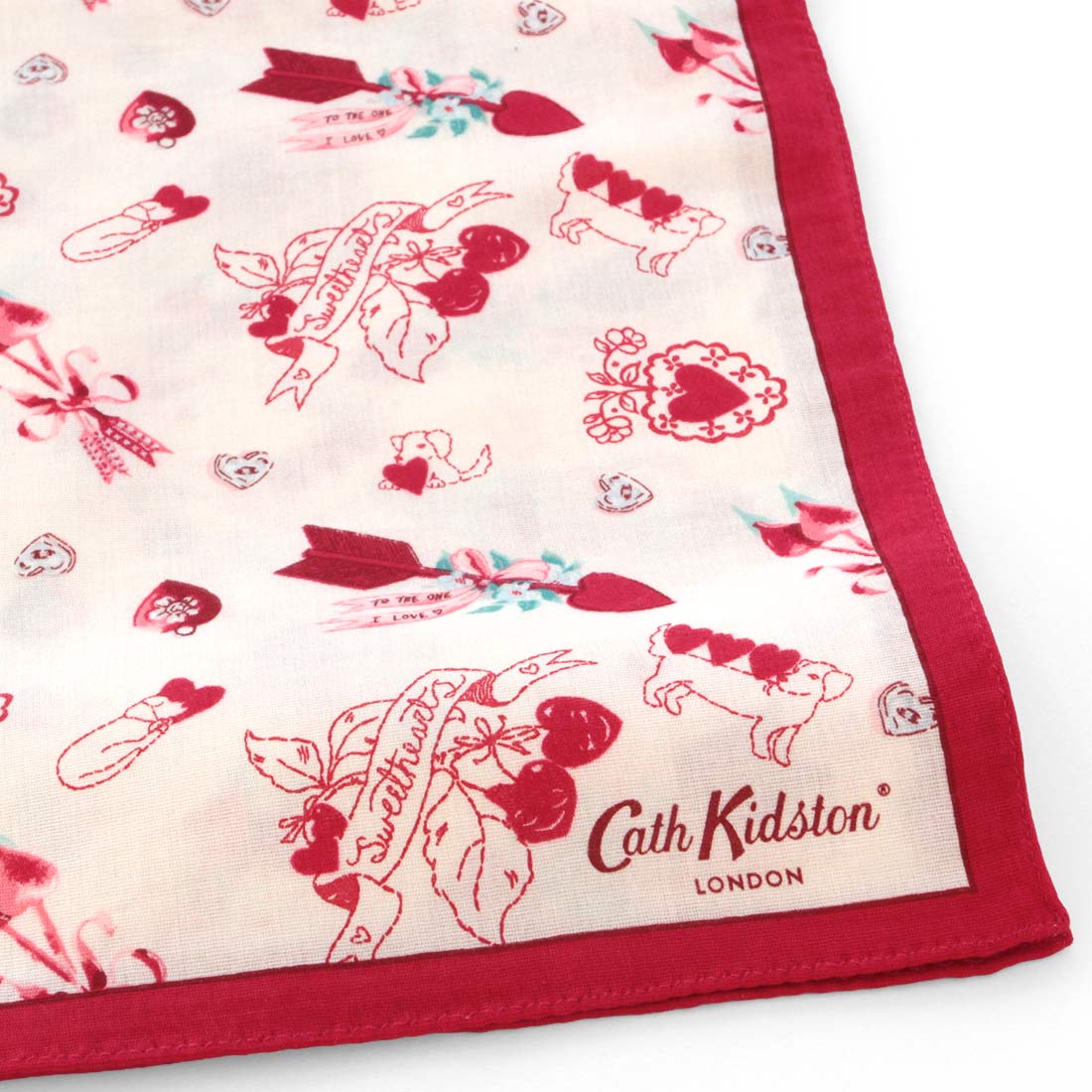 キャス キッドソン 大判 ガーゼハンカチ（58cm）ハート＆ドッグ レッド