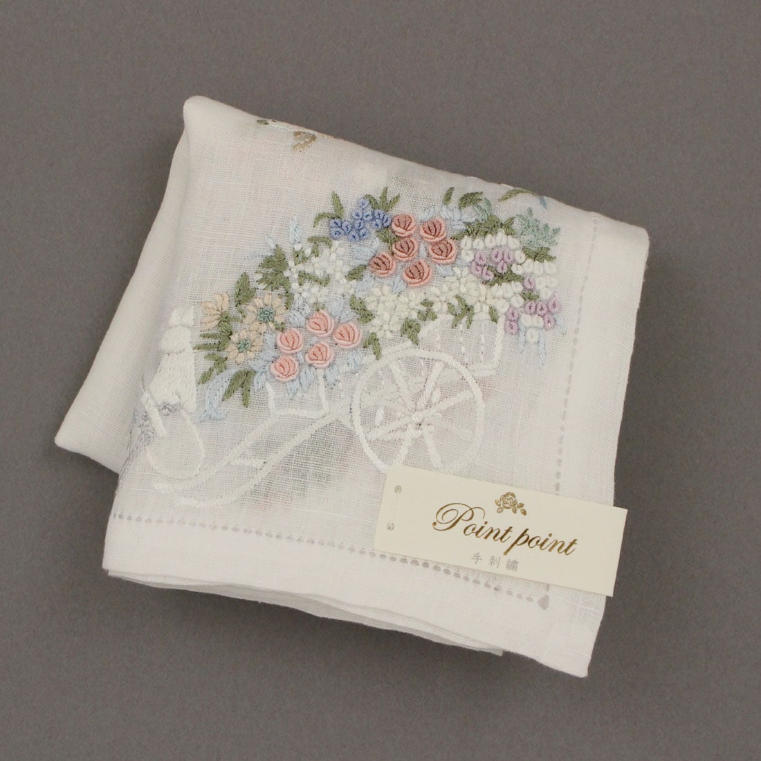 送料無料】ベトナム手刺繍ハンカチ 花 6213 ホワイト | レディース