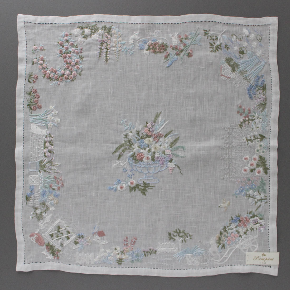 送料無料】ベトナム手刺繍ハンカチ 花 6213 ホワイト | レディース