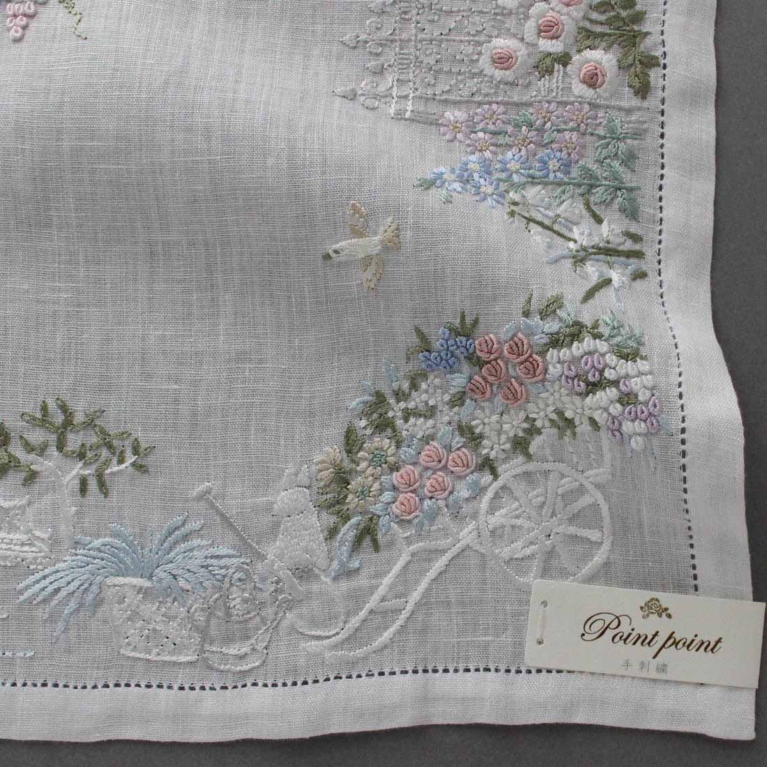 【未使用】和光 草花の手刺繍 ハンカチ ベトナム製 送料無料】ベトナム手刺繍ハンカチ 花 6213 ホワイト | レディース