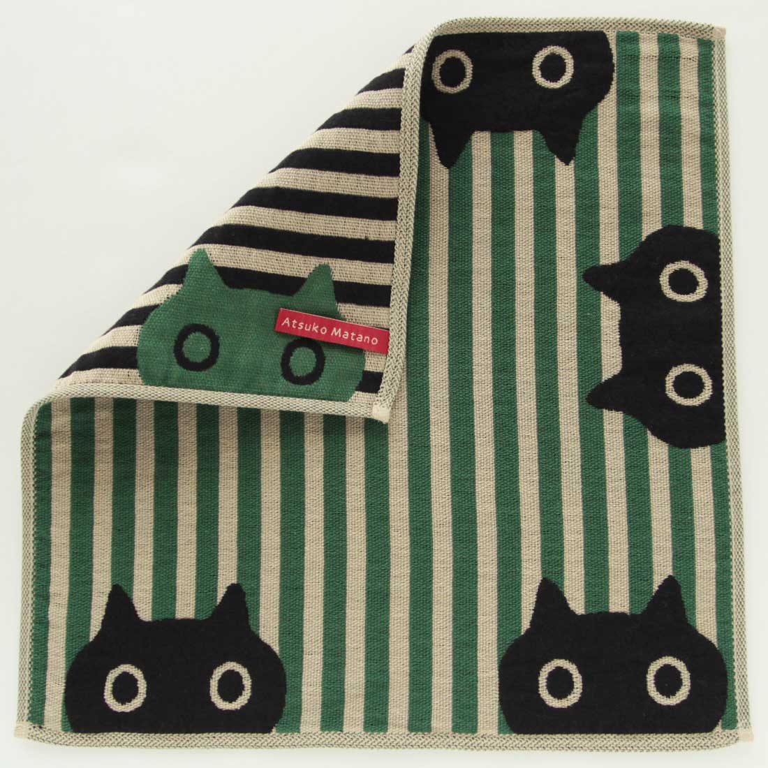 アツコマタノ 三重ガーゼハンカチ ＜MEMEストライプ＞ 0508 グリーン