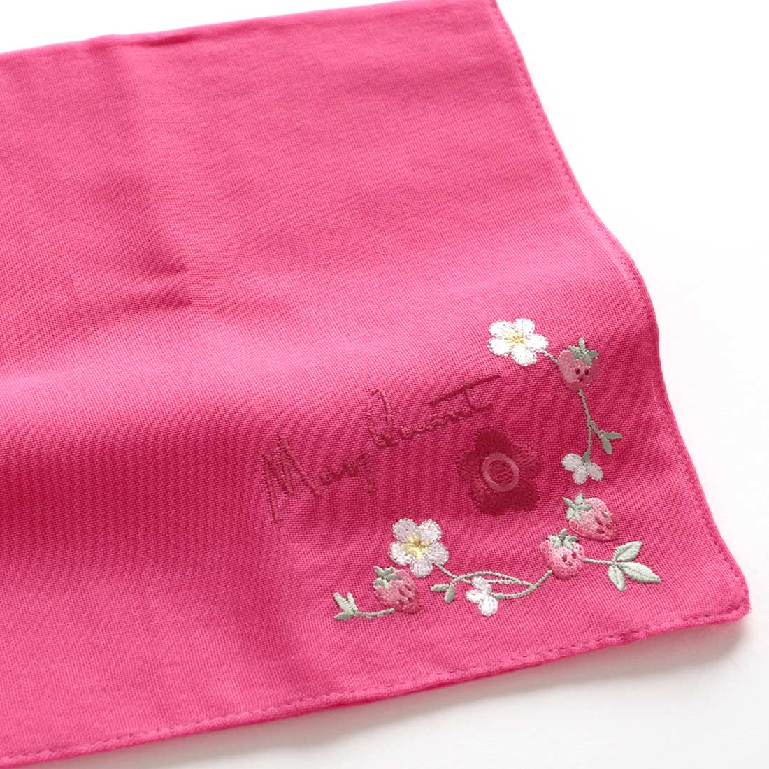 マリークワント ガーゼハンカチ イチゴ刺繍 ローズ 【MARY QUANT